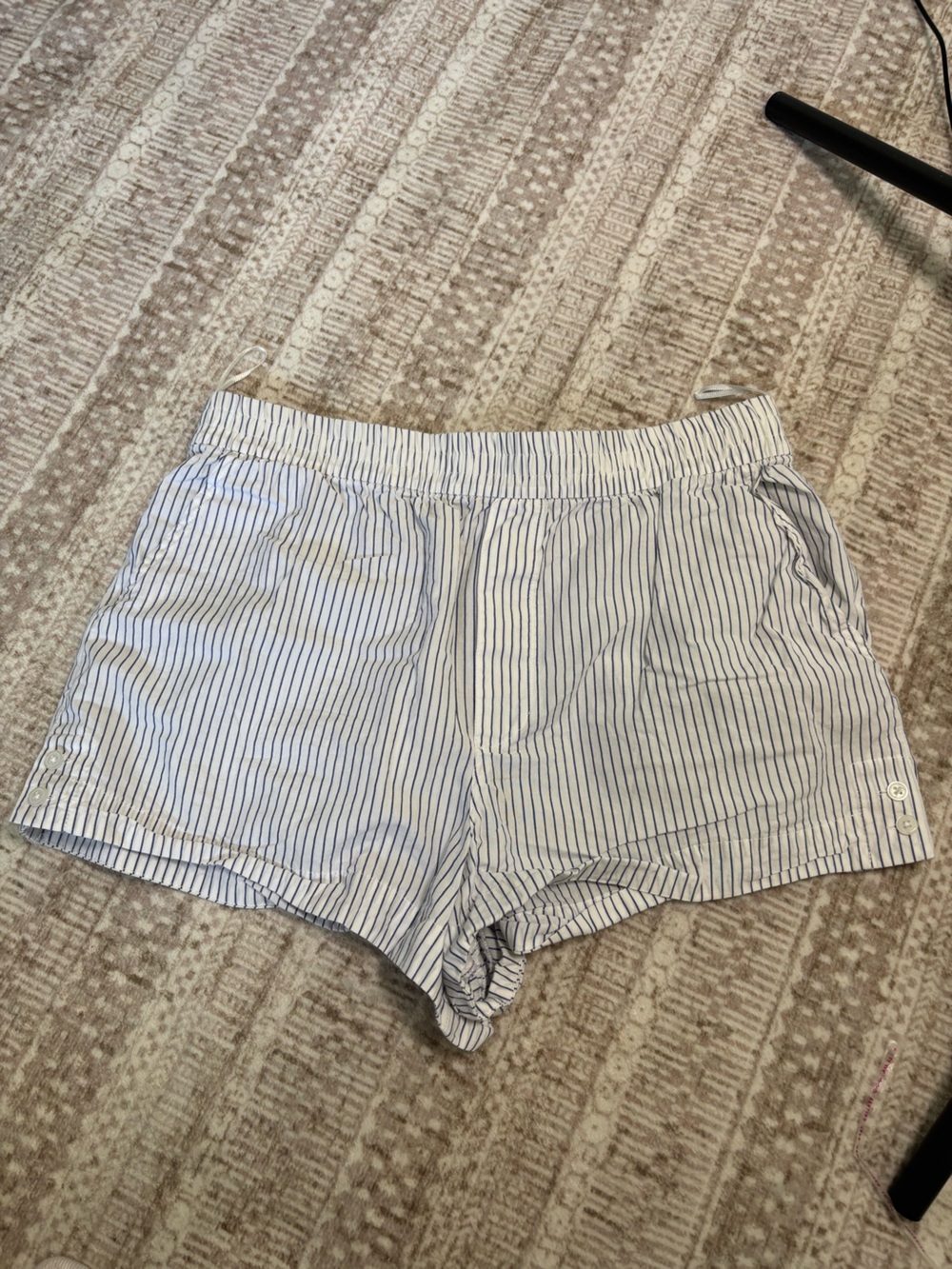 Zara Women’s blue and white striped poplin lounge shorts Size Medium